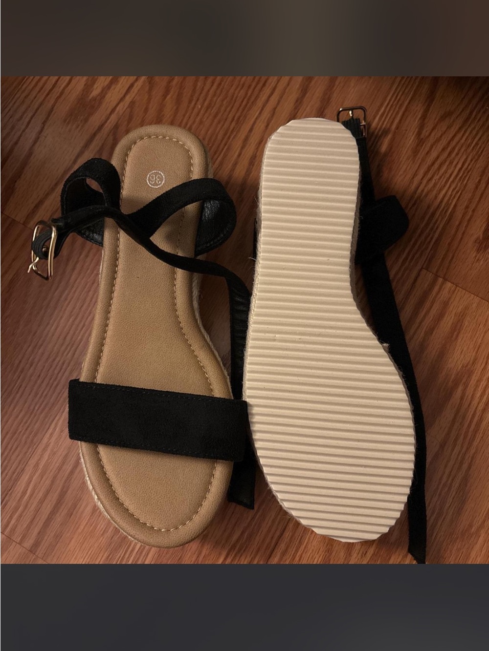 NEW Women’s Black Strappy Sandals with Ankle Buckle